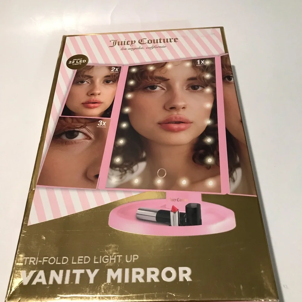 Juicy Couture Pink Tri-Fold LED Light Up Vanity Mirror NIB Sealed